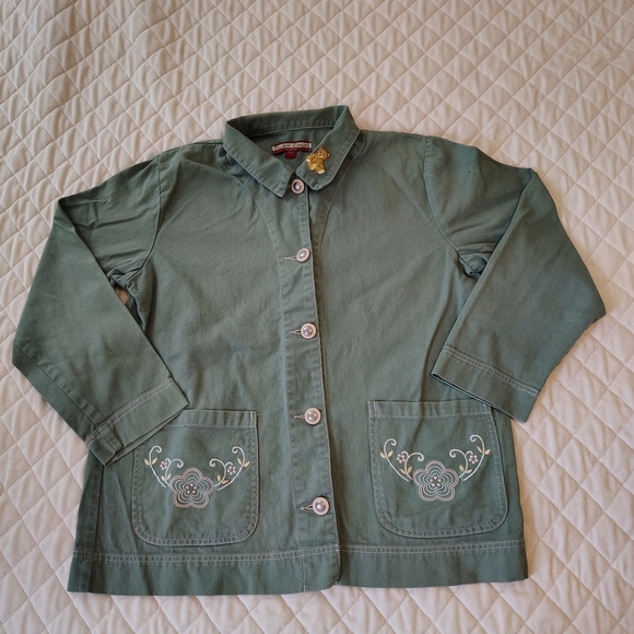 Tudor Court Jackets & Blazers - Tudor Court Embroidered Green Jean Jacket Size L